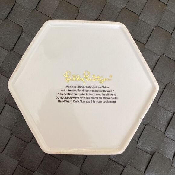 Lilly Pulitzer Ceramic Trinket Tray Pineapple Motif Gold Trim - Picture 6 of 8